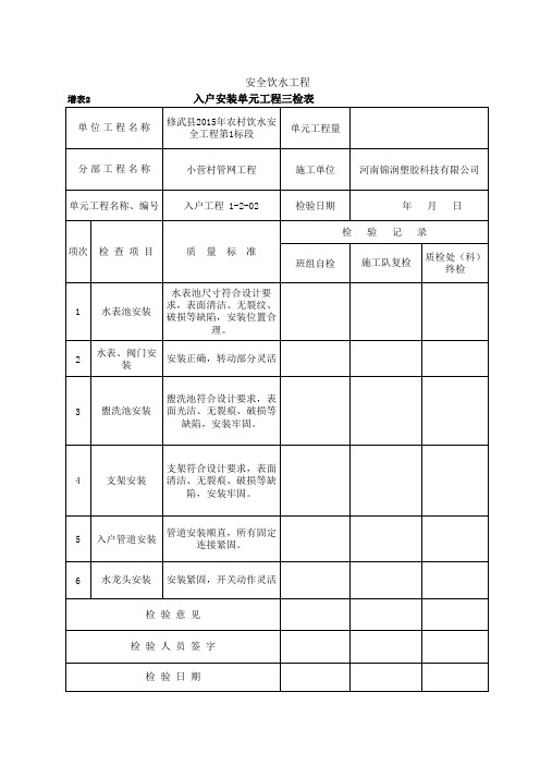 自来水入户评定表