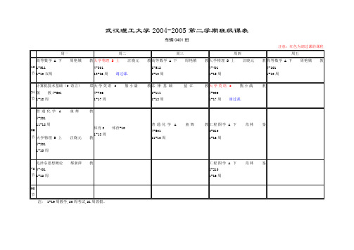 武汉理工大学2004-2005第二学期班级课表(精)