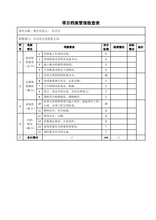 项目档案管理检查表