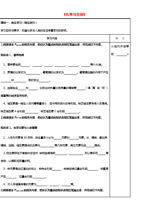 九年级化学《第四部份 化学与生活》讲学稿(1)