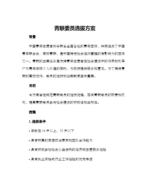 青联委员选拔方案