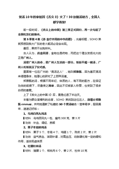 煲汤10年的家姐因《舌尖3》火了！30款靓汤秘方，全国人都学着煲!