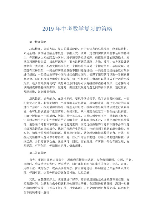 数学计划总结-2019年中考数学复习的策略 精品