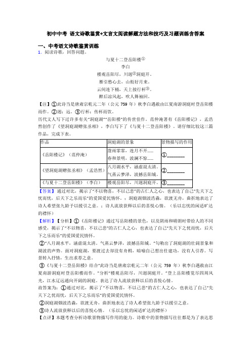 初中中考 语文诗歌鉴赏+文言文阅读解题方法和技巧及习题训练含答案