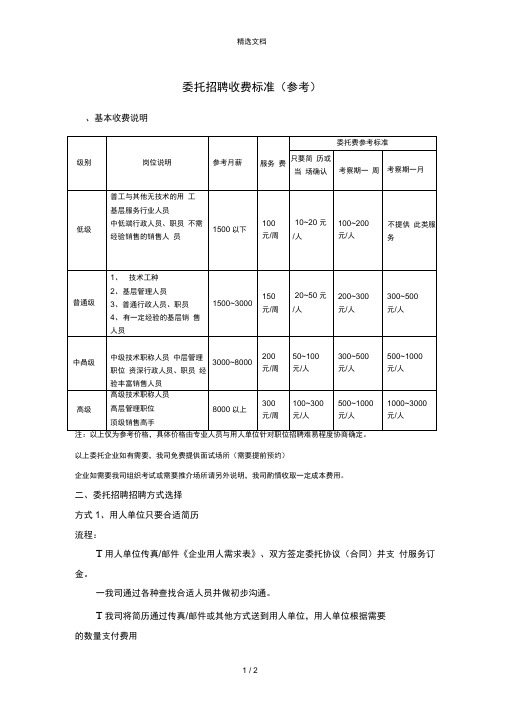 委托招聘收费标准(示例范本参考)