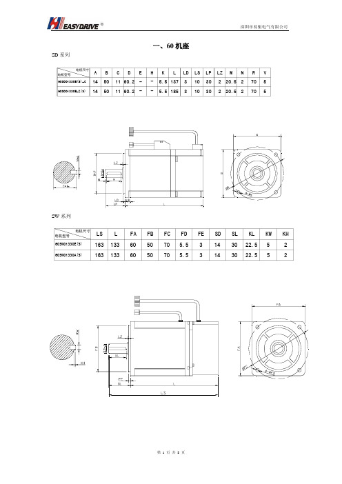 艾威图各系列电机尺寸对比文档(选型手册)