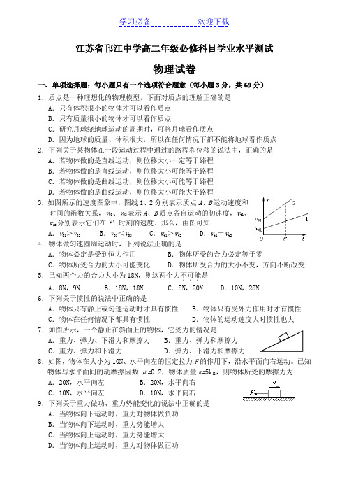 江苏省邗江中学高二年级必修科目物理学业水平测试