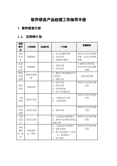 软件研发产品经理工作指导手册