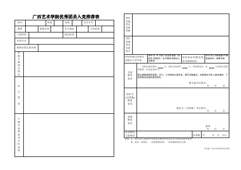 推荐共青团员优秀分子入党登记表(范本、要求手写)