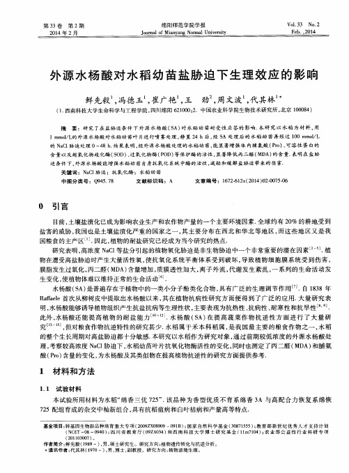 外源水杨酸对水稻幼苗盐胁迫下生理效应的影响