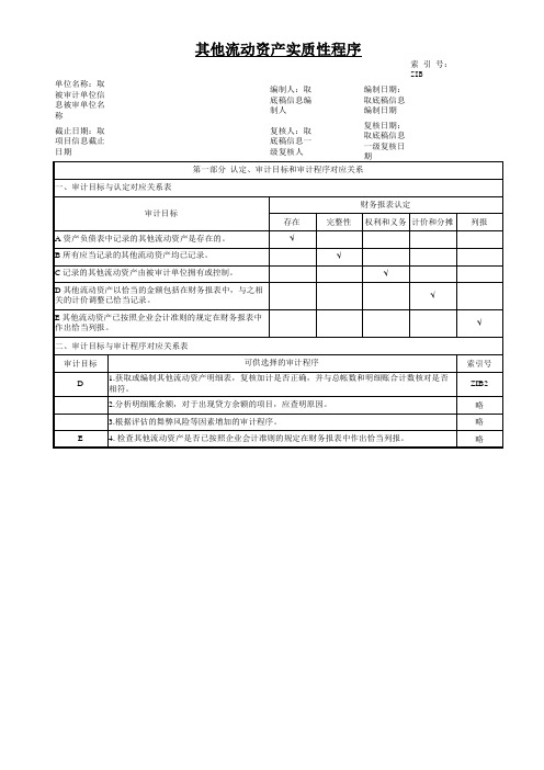 会计事务所全套审计工作底稿模板 Z资产类 ZIB其他流动资产