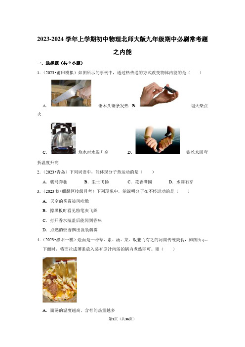 2023-2024学年上学期初中物理北师大版九年级期中必刷常考题之内能