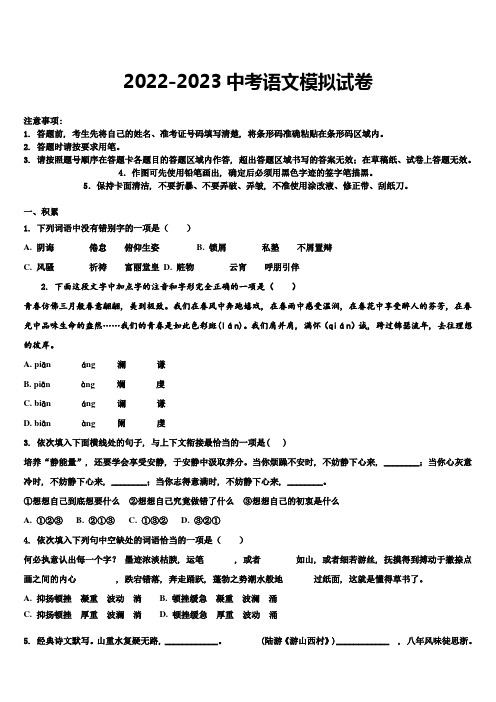 2023届清华附中朝阳校中考押题语文预测卷含解析