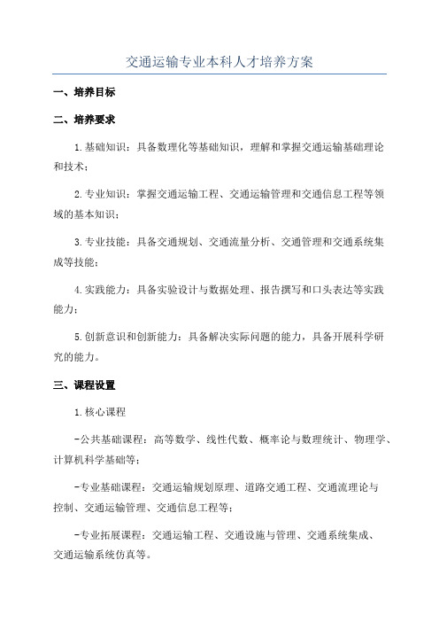 交通运输专业本科人才培养方案