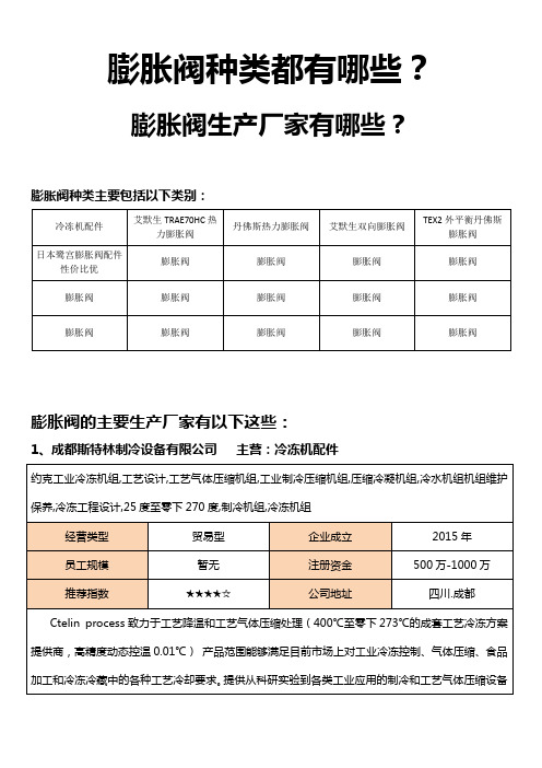 膨胀阀种类都有哪些,膨胀阀生产厂家有哪些