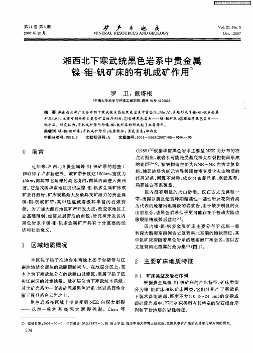 湘西北下寒武统黑色岩系中贵金属镍-钼-钒矿床的有机成矿作用