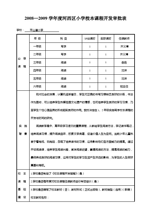 2008—2009学年度河西区小学校本课程开发审批表