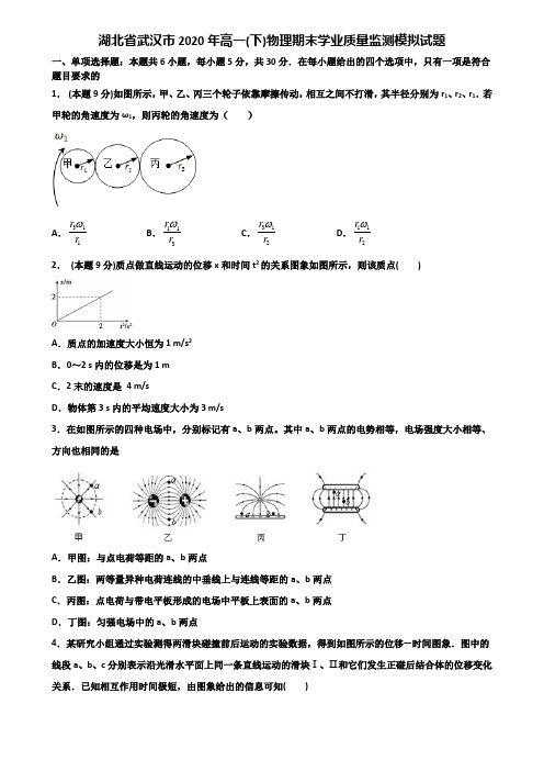 湖北省武汉市2020年高一(下)物理期末学业质量监测模拟试题含解析