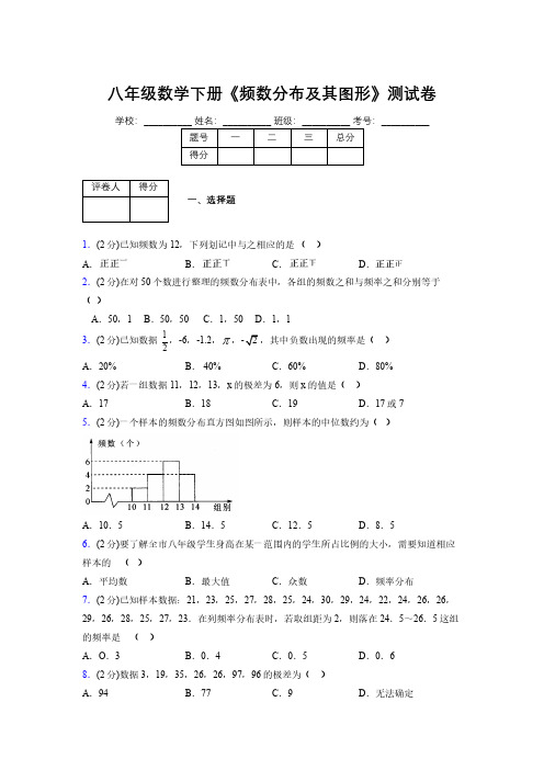 2019-2020初中数学八年级下册《频数分布及其图形》专项测试(含答案) (660)