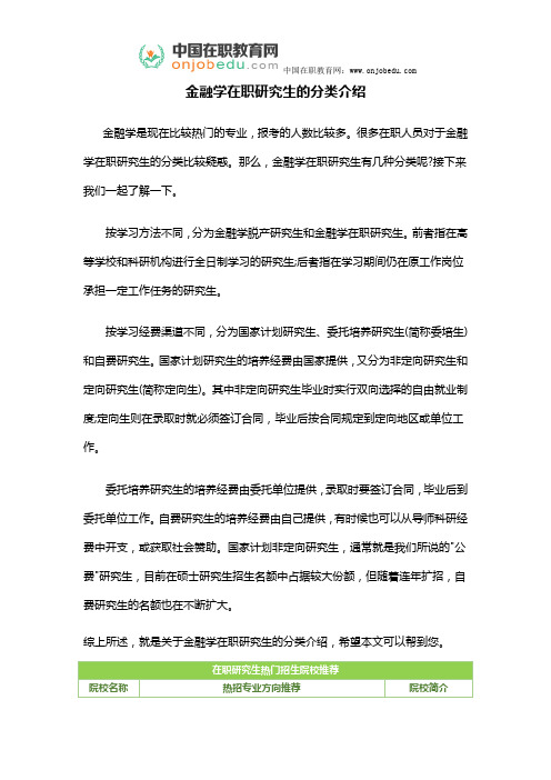 金融学在职研究生的分类介绍