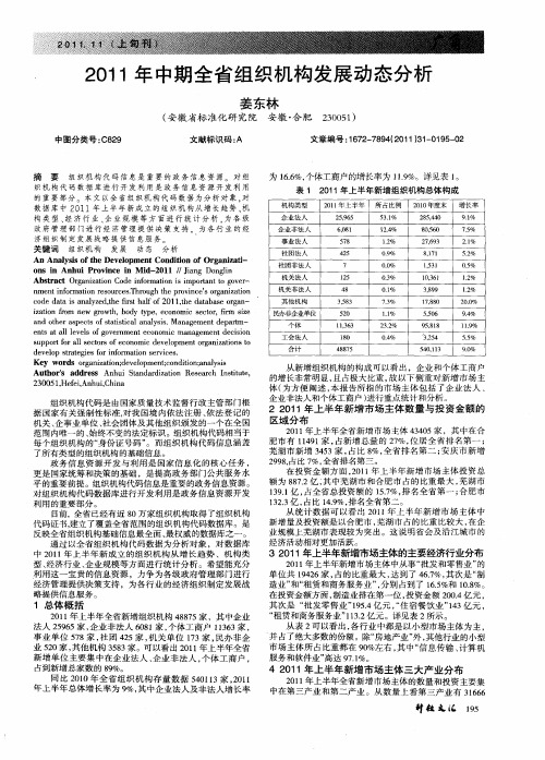 2011年中期全省组织机构发展动态分析