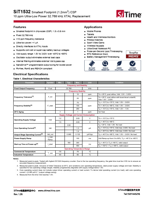 SiT1532数据手册-SiTime低功耗32.768KHz有源晶振