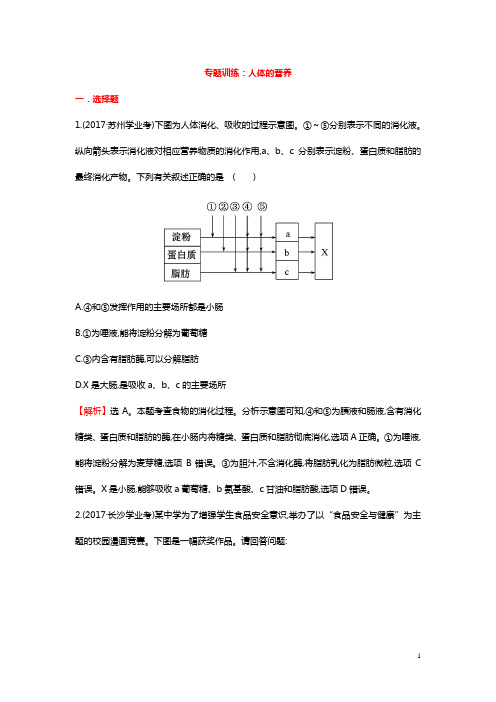 中考生物分类真题练习 人体的营养(带解析)