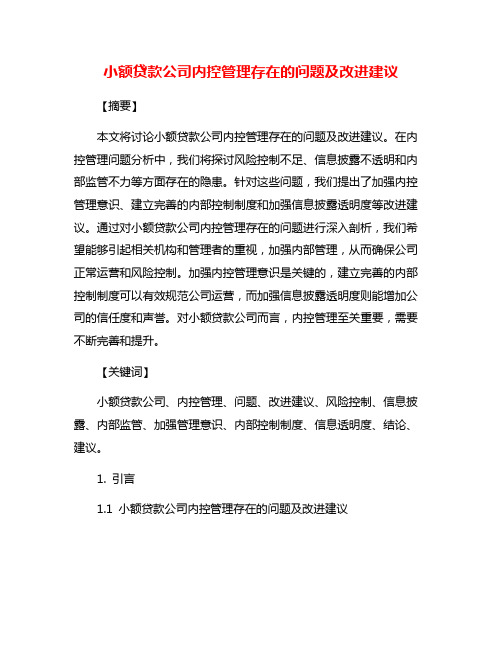 小额贷款公司内控管理存在的问题及改进建议