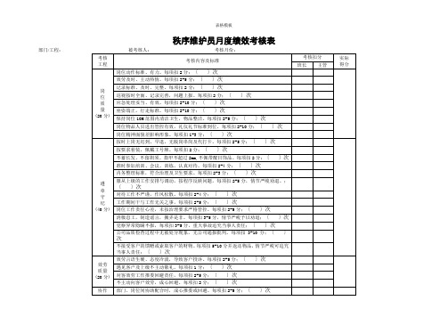 秩序维护员月度绩效考核表(2022版)