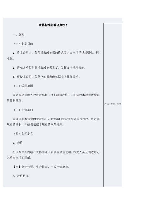 有限公司表格标准化管理办法