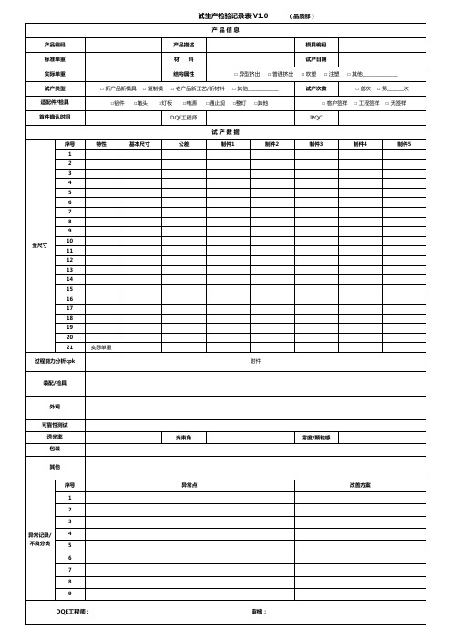 试生产检验记录表