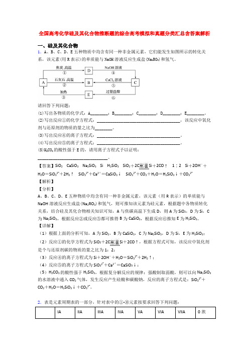 全国高考化学硅及其化合物推断题的综合高考模拟和真题分类汇总含答案解析