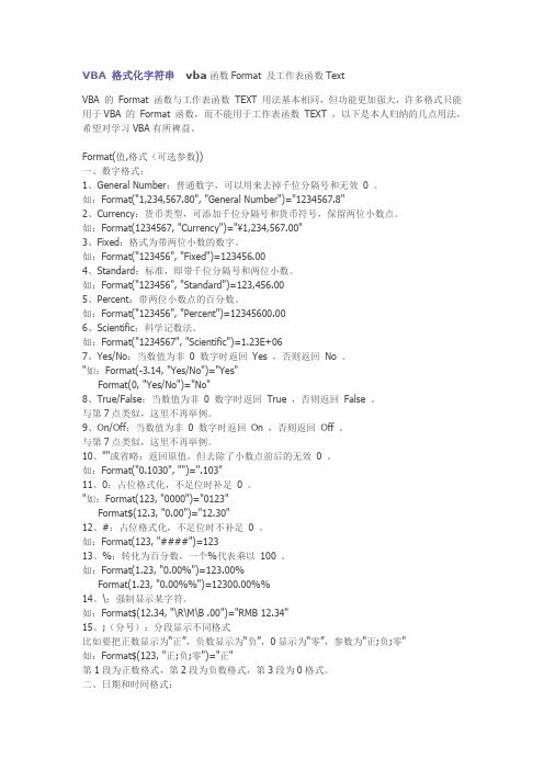 VBA格式化字符串 VBA函数Format及工作表函数Text