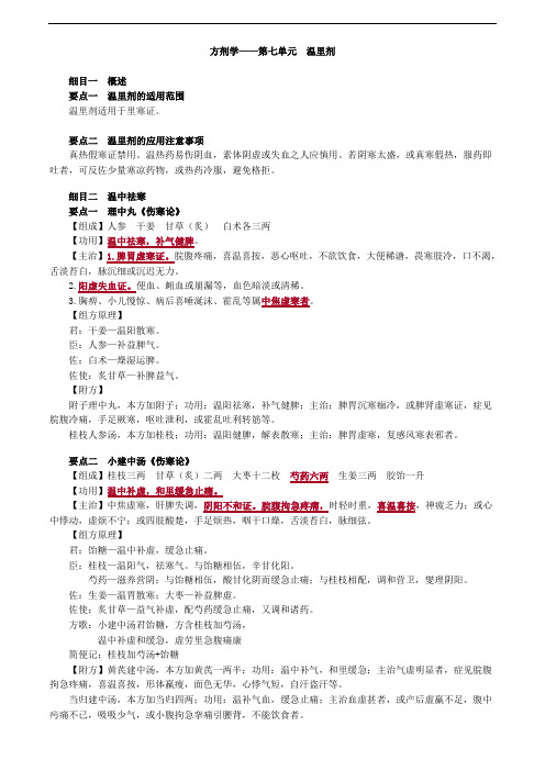 方剂学——第七单元 温里剂