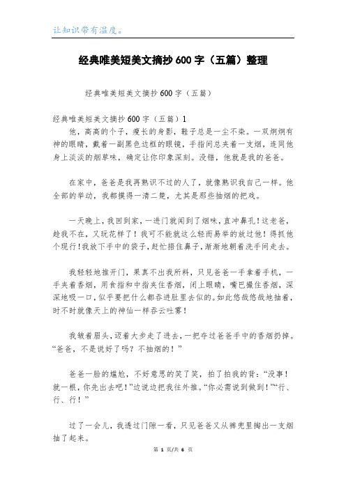 经典唯美短美文摘抄600字(五篇)整理