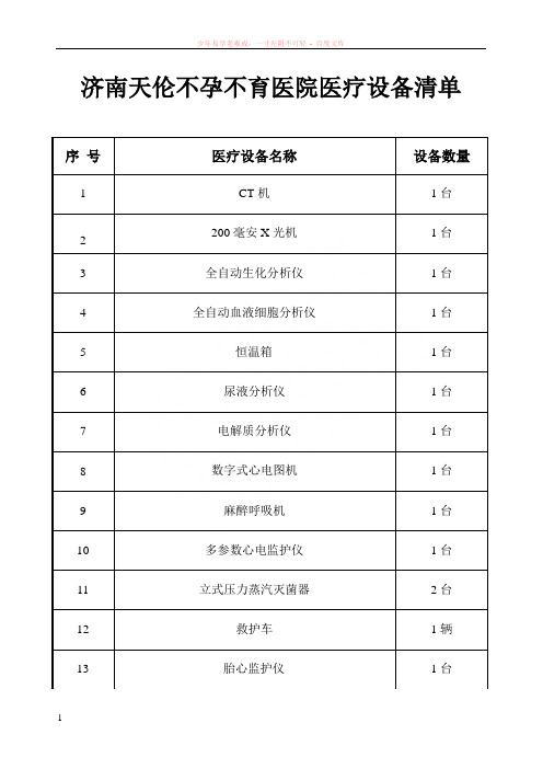 济南天伦不孕不育医院医疗设备清单