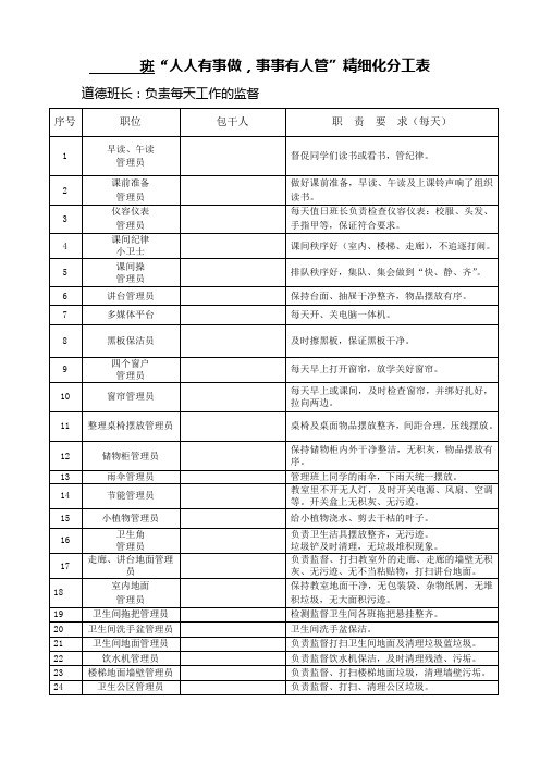 班级精细化分工表