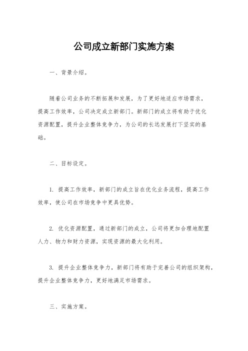 公司成立新部门实施方案