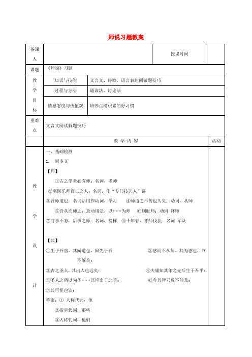 河北省武邑中学2019届高三语文 课内文言文复习 师说习题教案