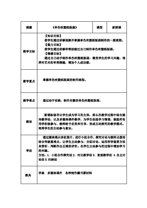 高中美术_《单色吹塑纸版画》教学设计学情分析教材分析课后反思