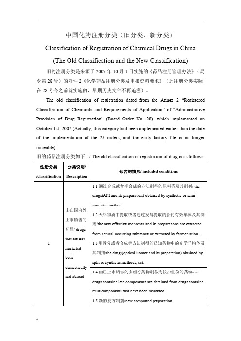 中国化药注册分类(旧分类、新分类)中英文双语版