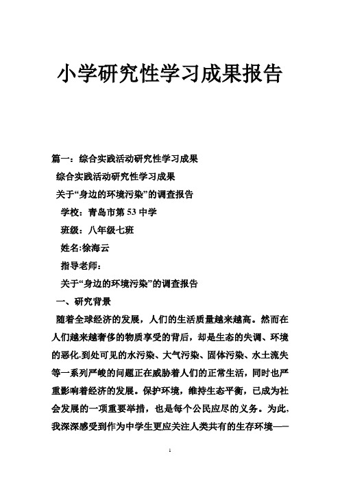 小学研究性学习成果报告