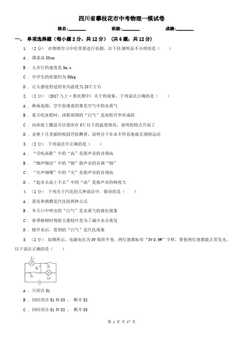 四川省攀枝花市中考物理一模试卷