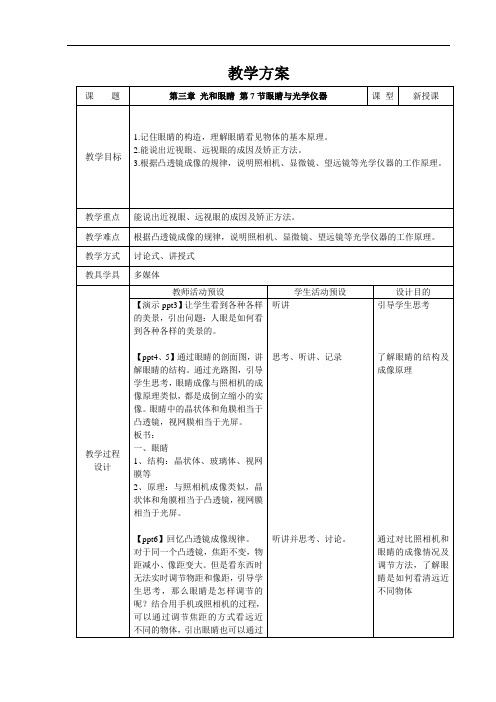 眼睛与光学仪器+精品教案