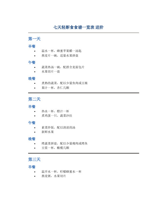 七天轻断食食谱一览表 进阶