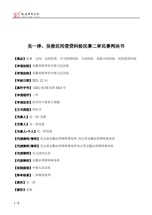 吴一泽、吴俊民间借贷纠纷民事二审民事判决书