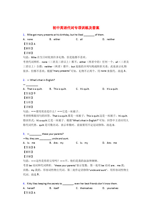 初中英语代词专项练习题附答案(解析)