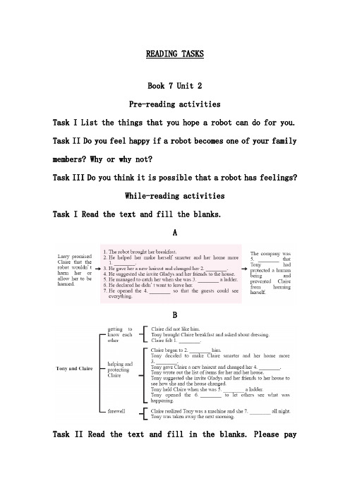 [精品]新人教版选修7高中英语unit 2 reading tasks过关习题及答案