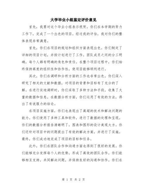 大学毕业小组鉴定评价意见