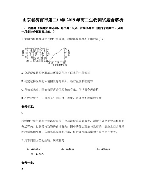 山东省济南市第二中学2019年高二生物测试题含解析